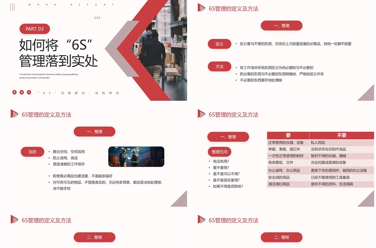 红色商务风6S管理内容和标准PPT模板