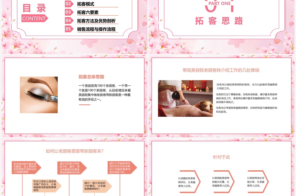 樱花粉美容院新拓客模式PPT模板