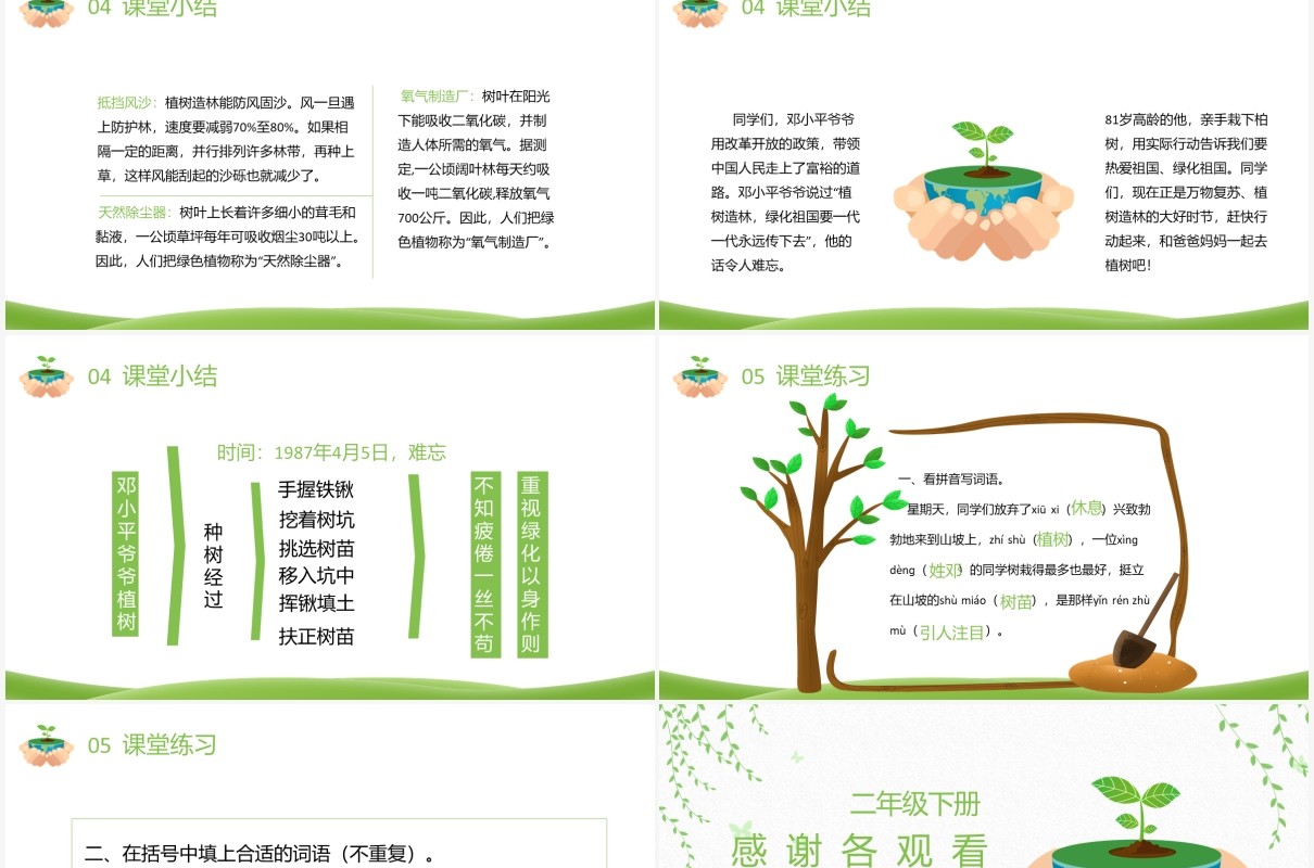 部编版二年级语文下册邓小平爷爷植树课件PPT模板