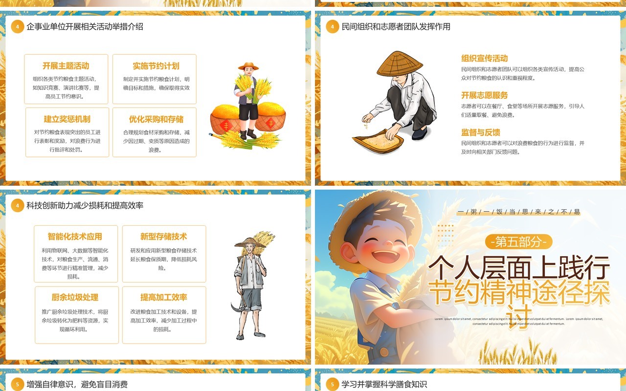 黄色插画风节约粮食主题班会PPT模板