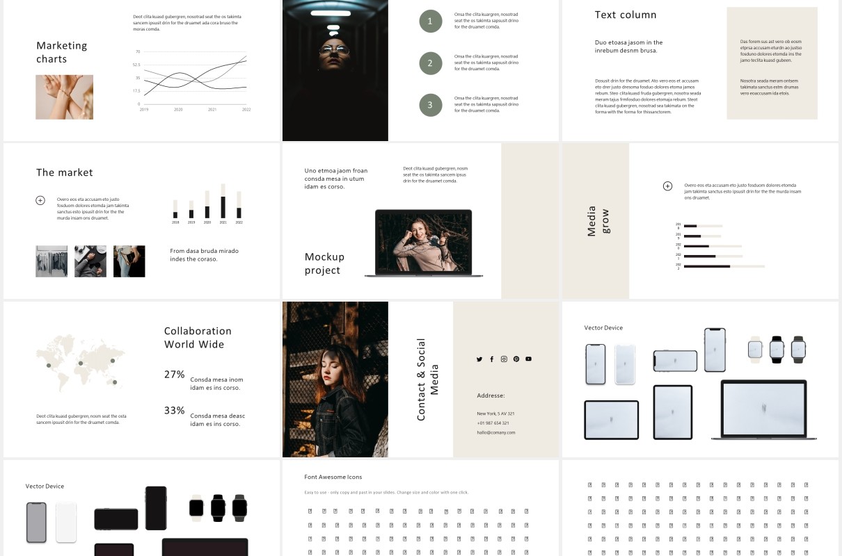 个人简历工作报告图文展示PPT模板LORA - Powerpoint Template