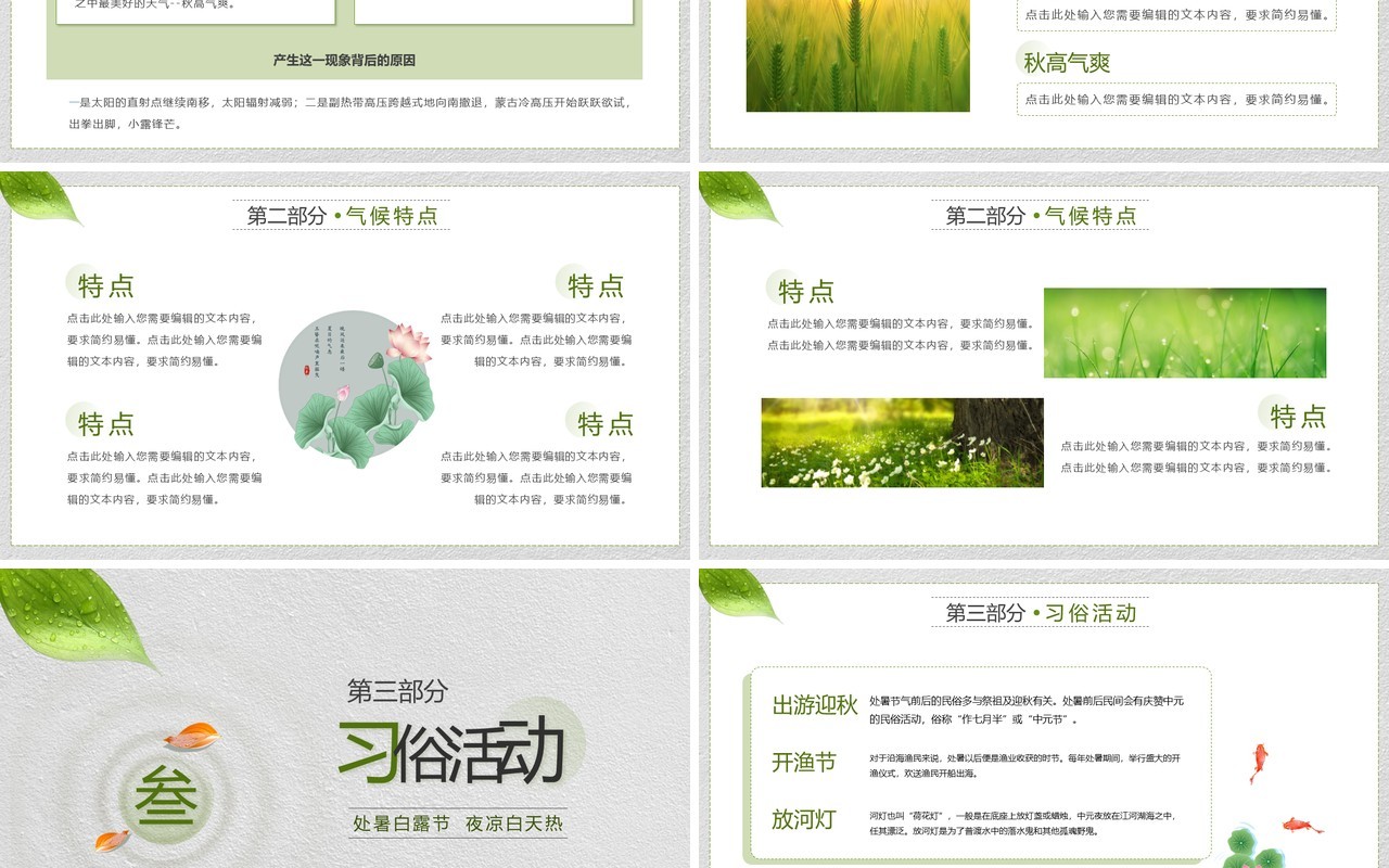 绿色简约风中国二十四节气之处暑介绍PPT模板