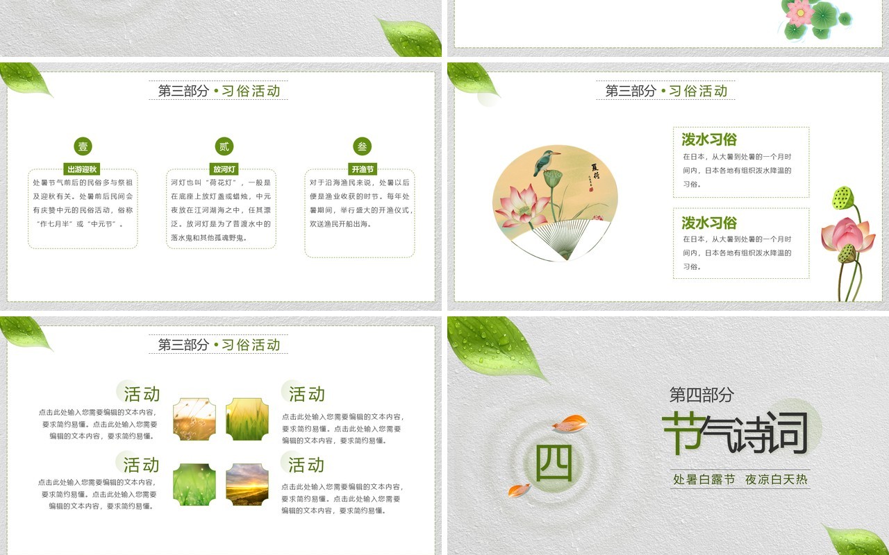 绿色简约风中国二十四节气之处暑介绍PPT模板