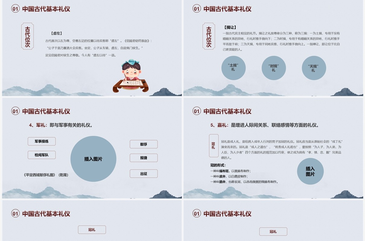 蓝色水墨中国风中国古代礼仪知识PPT模板