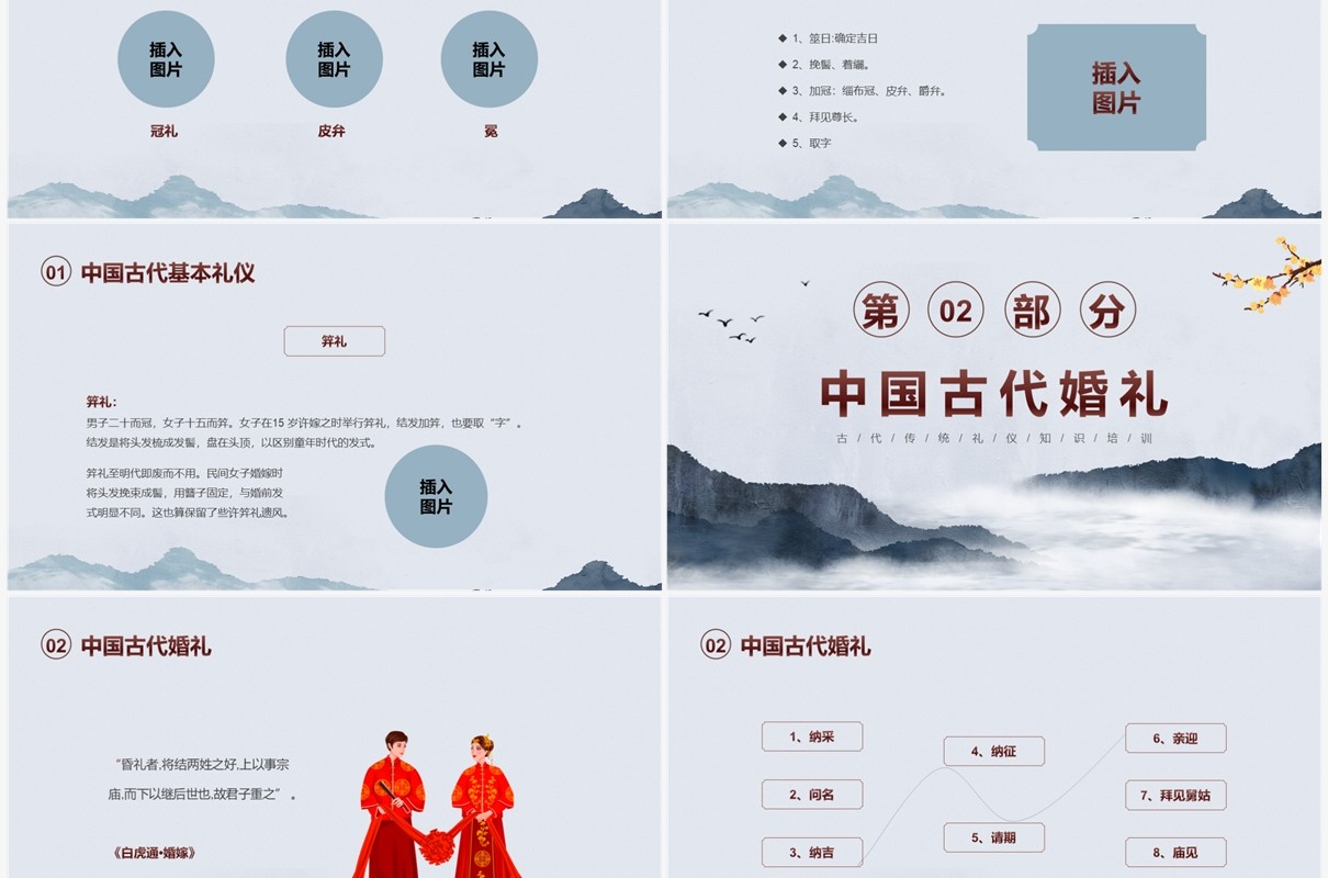 蓝色水墨中国风中国古代礼仪知识PPT模板