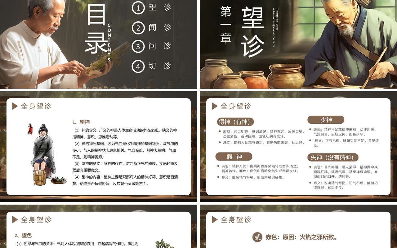 淡雅中国风传统文化中医四诊PPT模板