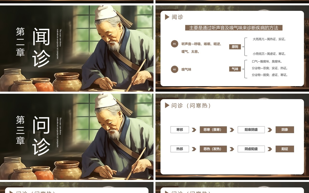 淡雅中国风传统文化中医四诊PPT模板