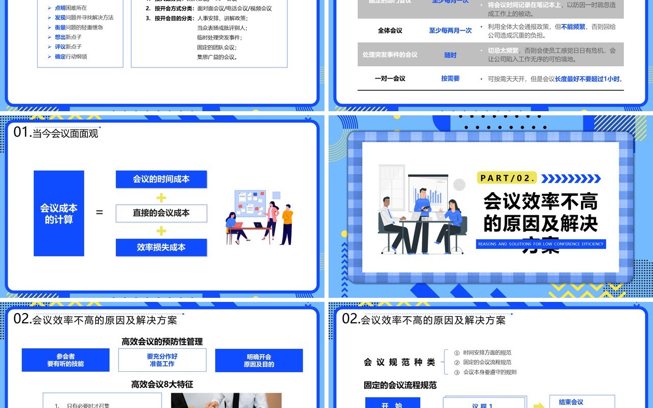 蓝色插画风高效会议管理技巧PPT模板