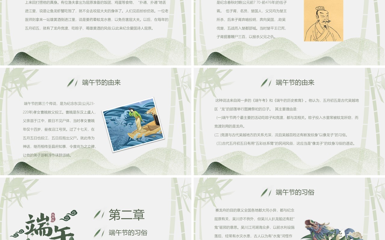 简洁淡雅端午节由来习俗介绍PPT模板