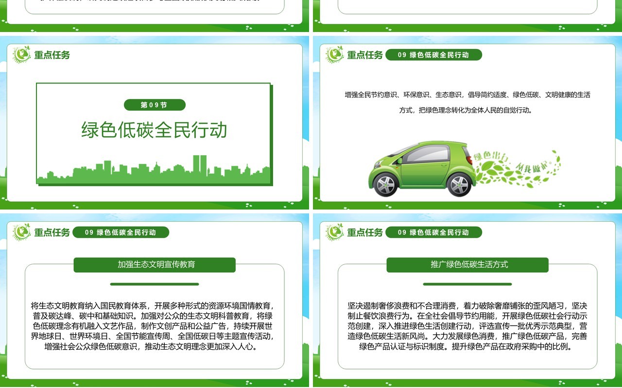绿色卡通2030年前碳达峰行动方案PPT模板