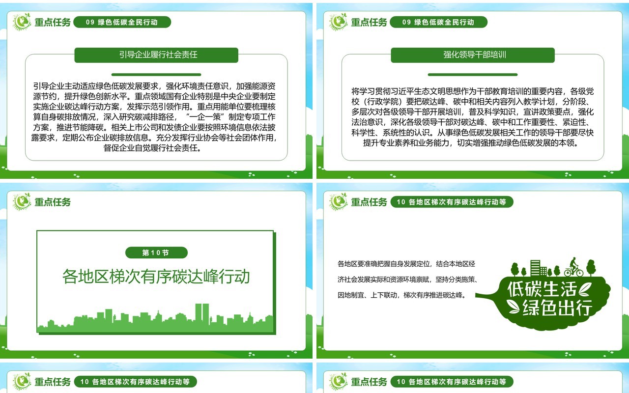绿色卡通2030年前碳达峰行动方案PPT模板