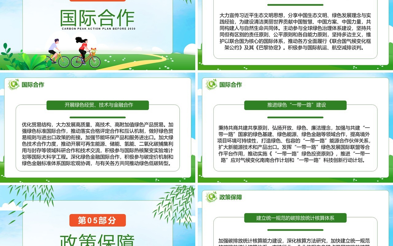 绿色卡通2030年前碳达峰行动方案PPT模板