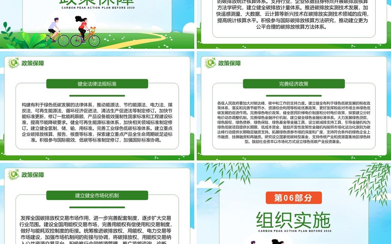 绿色卡通2030年前碳达峰行动方案PPT模板