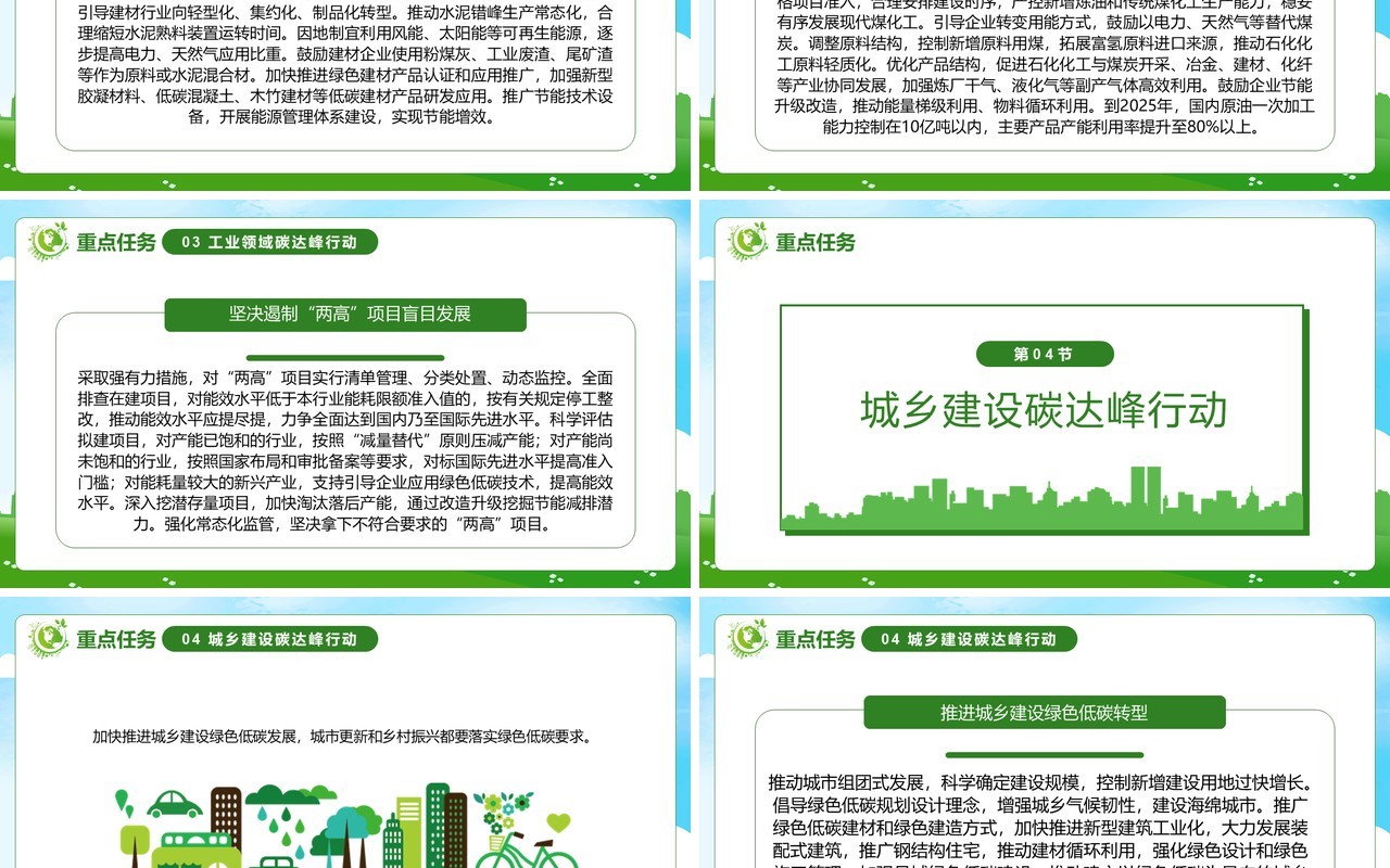 绿色卡通2030年前碳达峰行动方案PPT模板