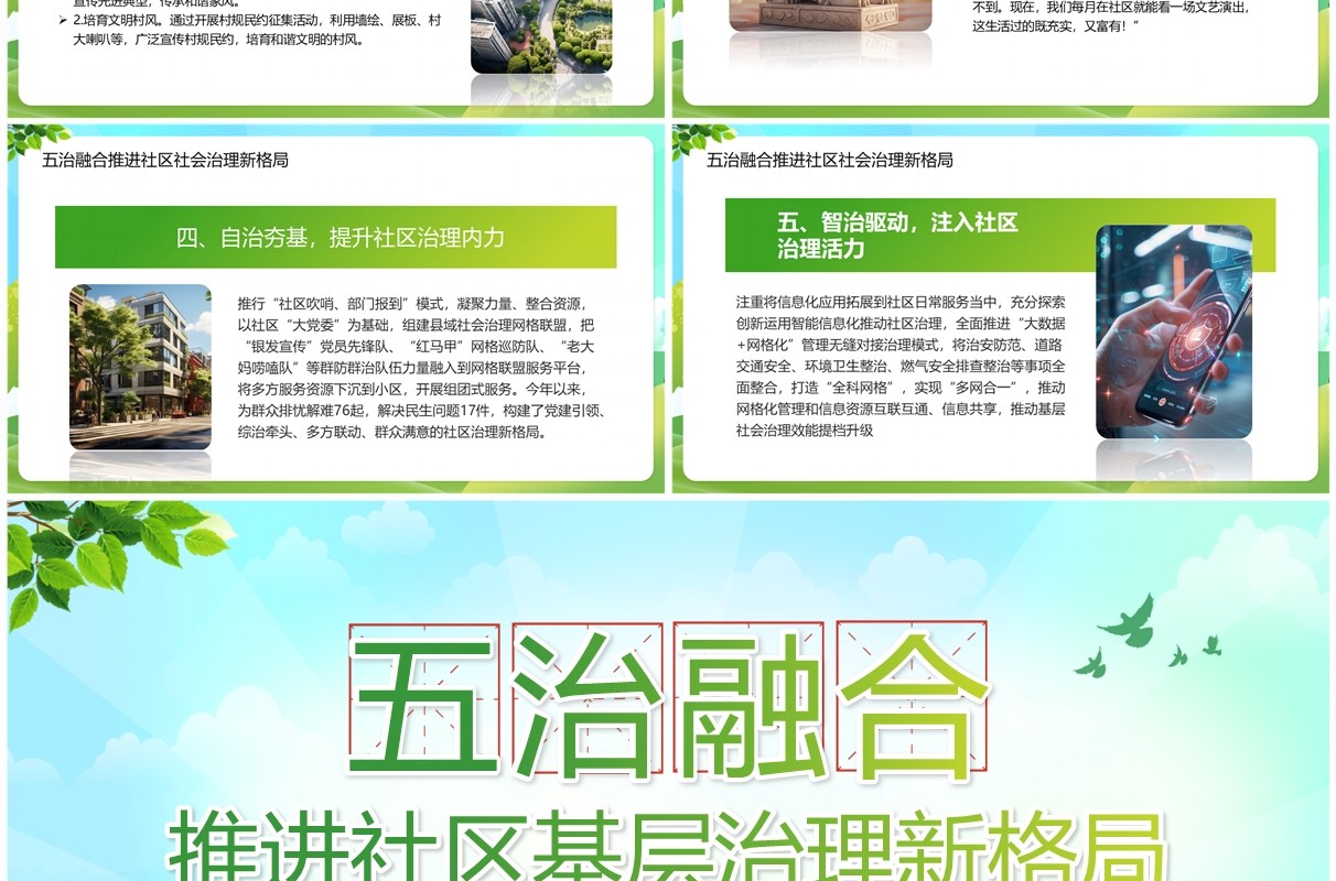 绿色简约五治融合推进社区基层治理新格局PPT模板