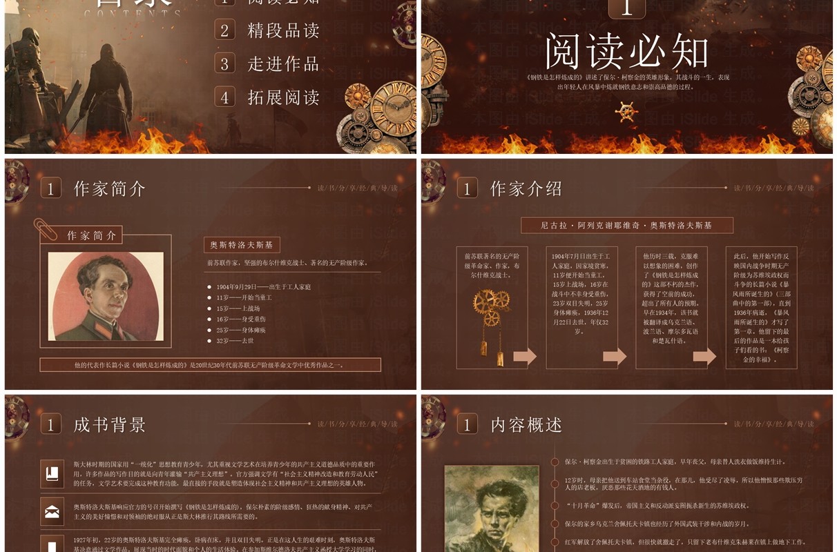 棕色复古风钢铁是怎样炼成的PPT模板