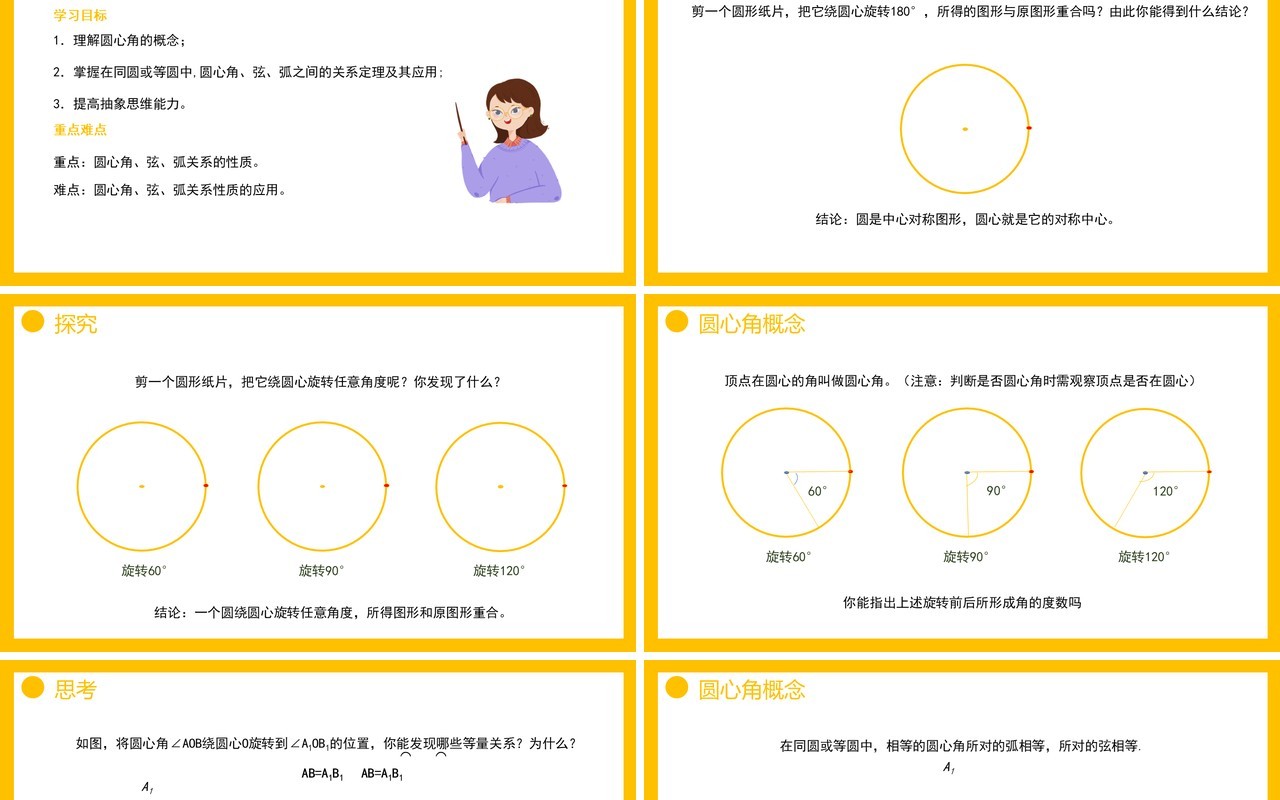 部编版九年级数学上册第四单元圆的有关性质圆心角课件PPT模板