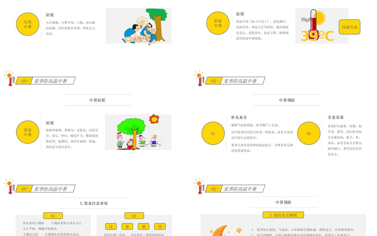 黄色简约卡通风夏季高温安全知识PPT模板