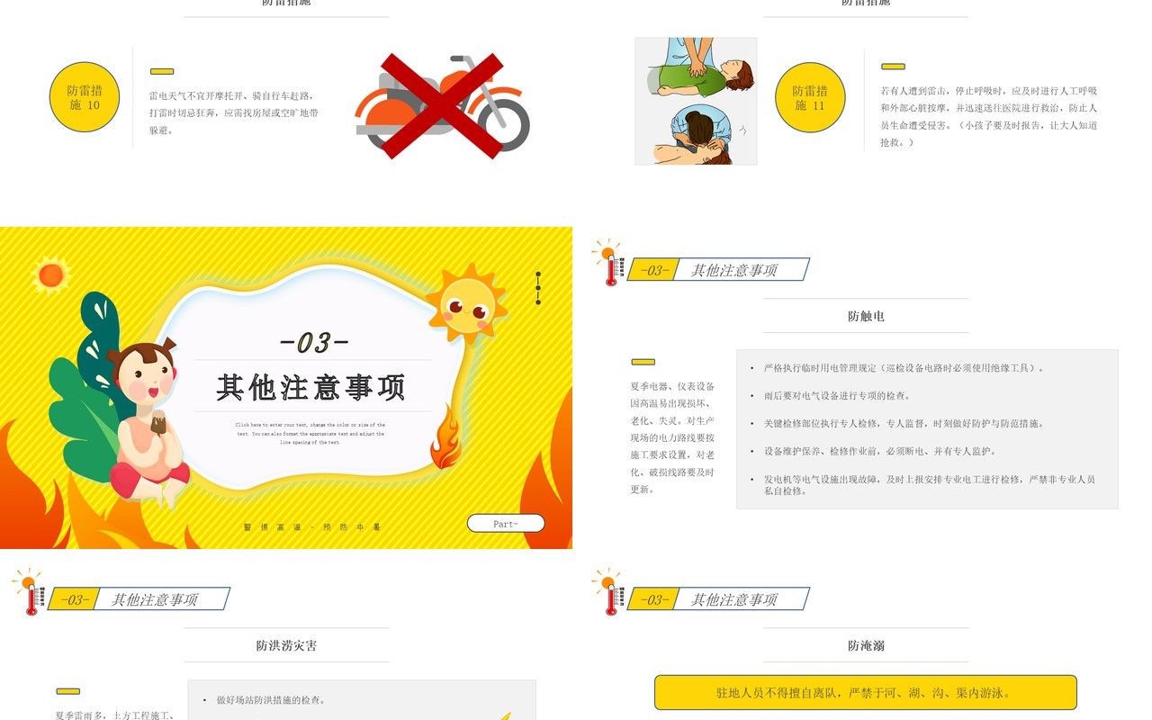 黄色简约卡通风夏季高温安全知识PPT模板