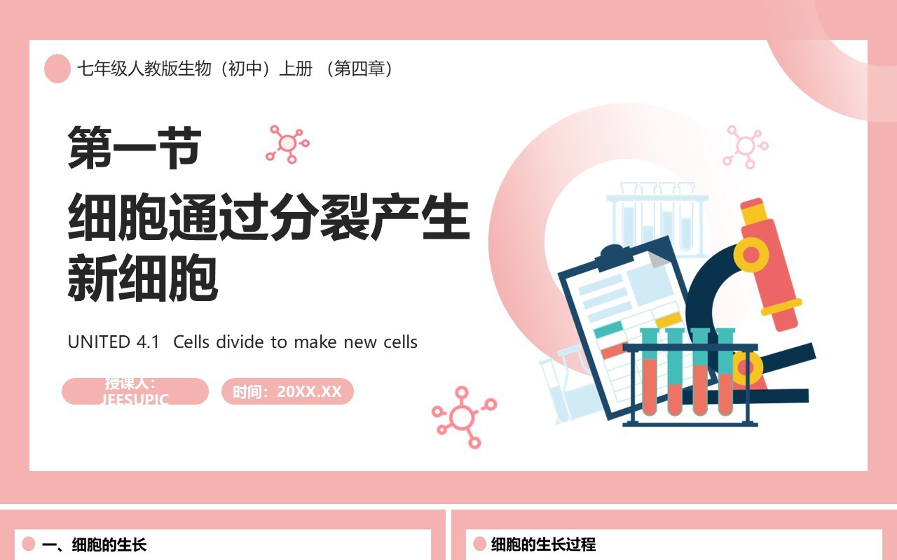 部编版七年级生物上册细胞通过分裂产生新细胞课件PPT模板