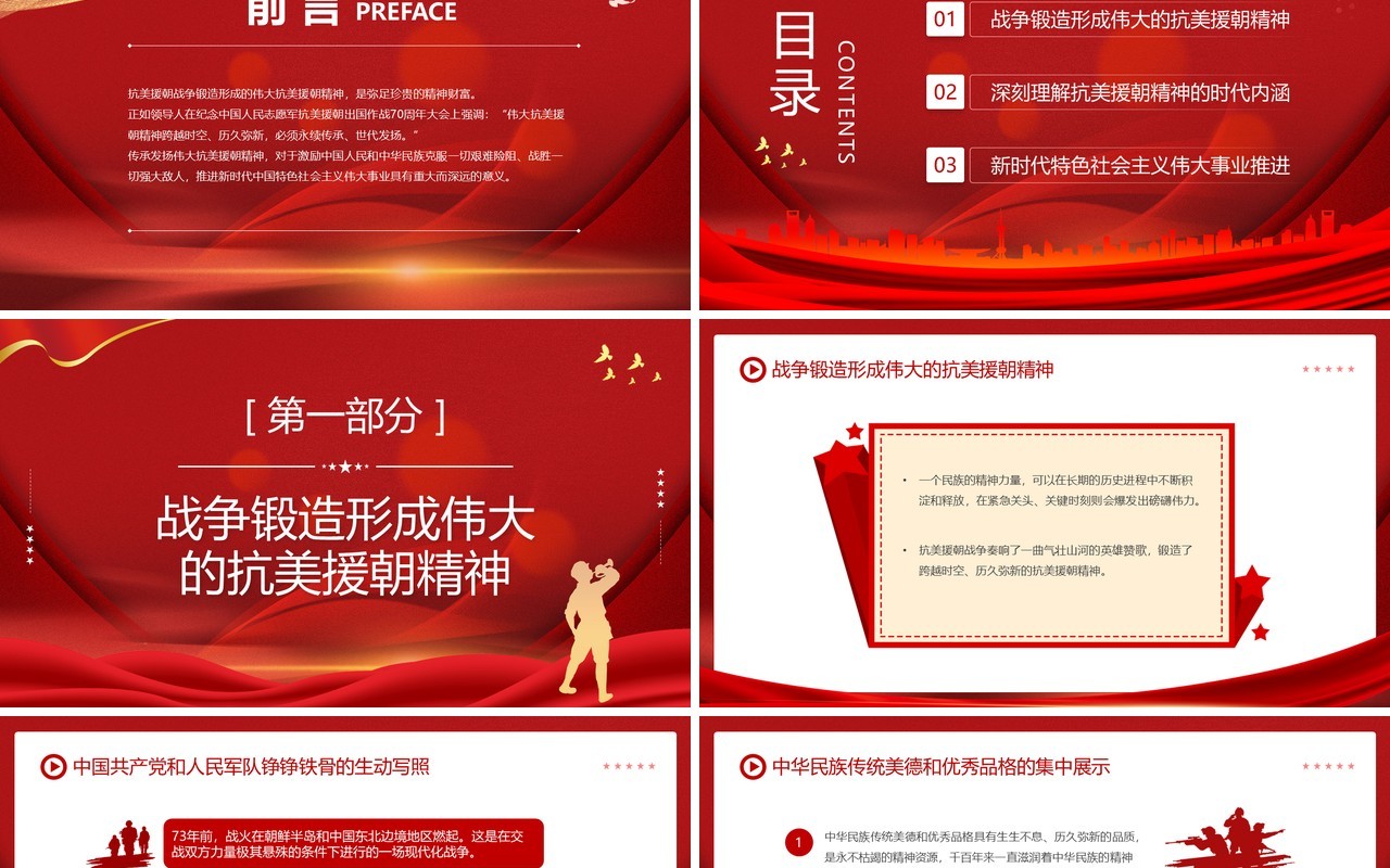 2023年抗美援朝精神主题党课学习PPT模板