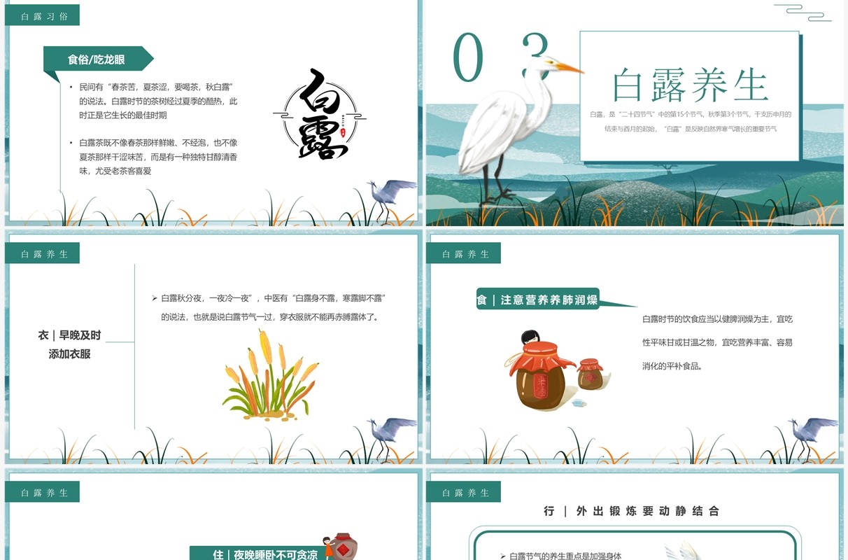 绿色中国风二十四节气之白露介绍PPT模板