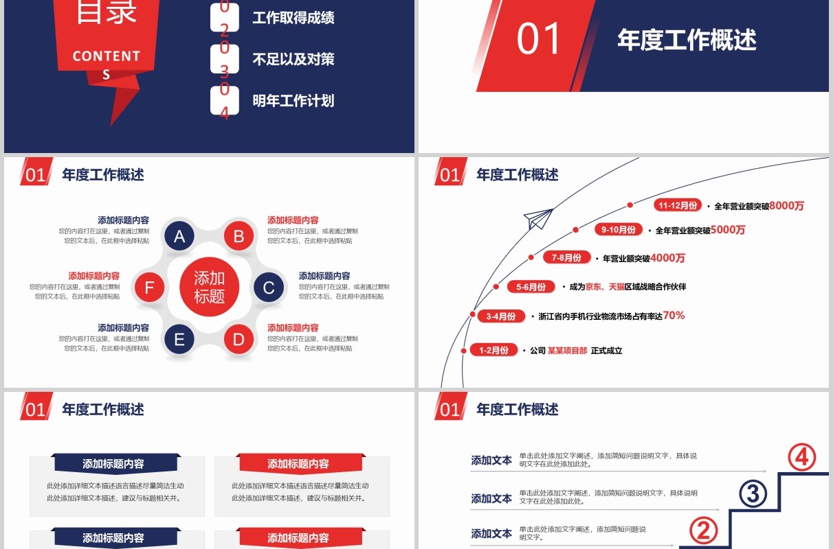 红蓝色简约年终总结汇报述职报告PPT模板