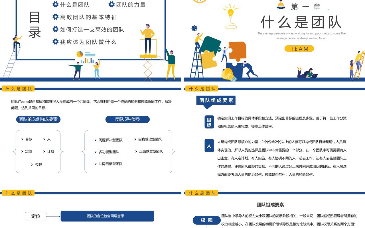 蓝色简约扁平团队建设与管理培训PPT模板
