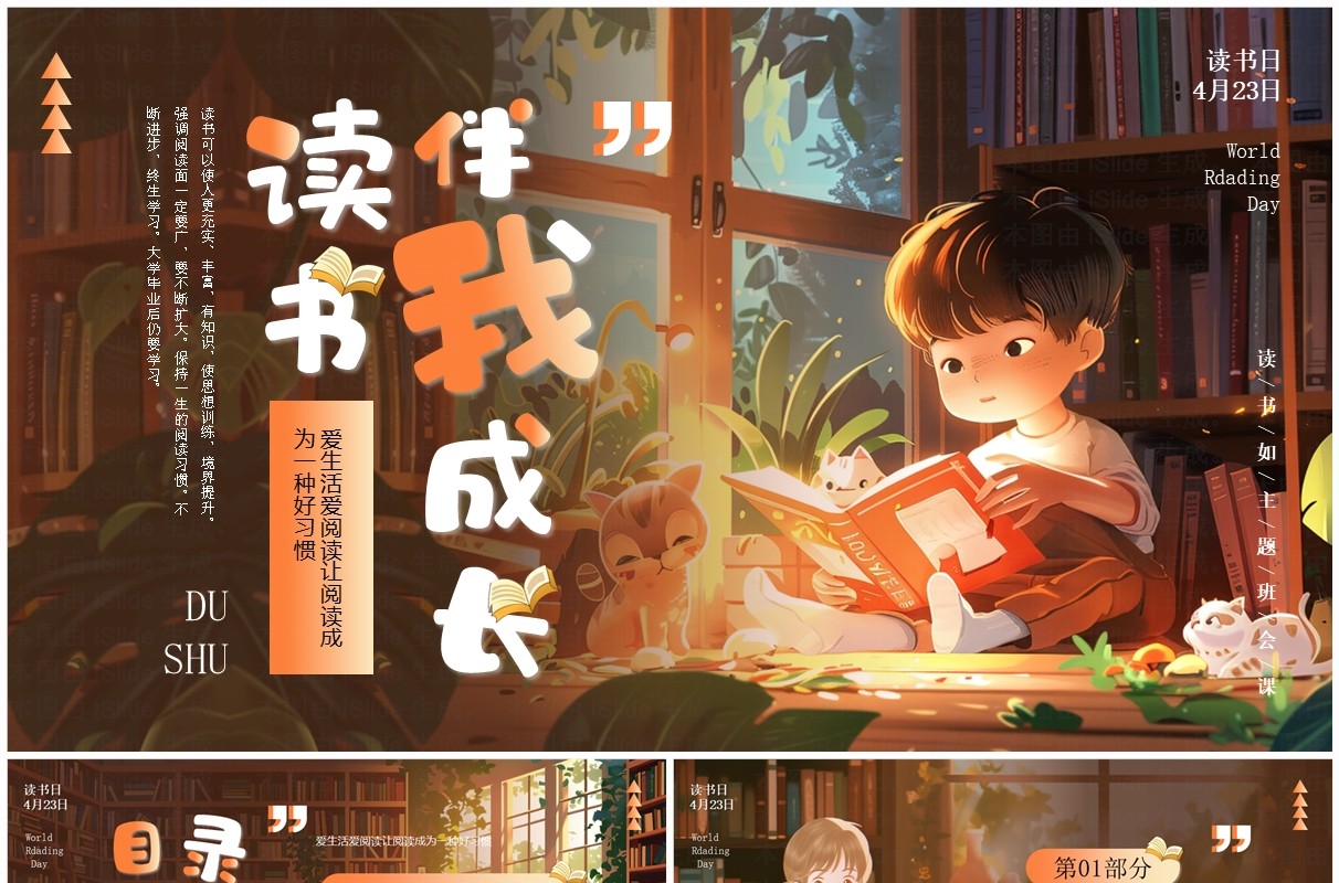 棕色卡通风世界读书日PPT模板