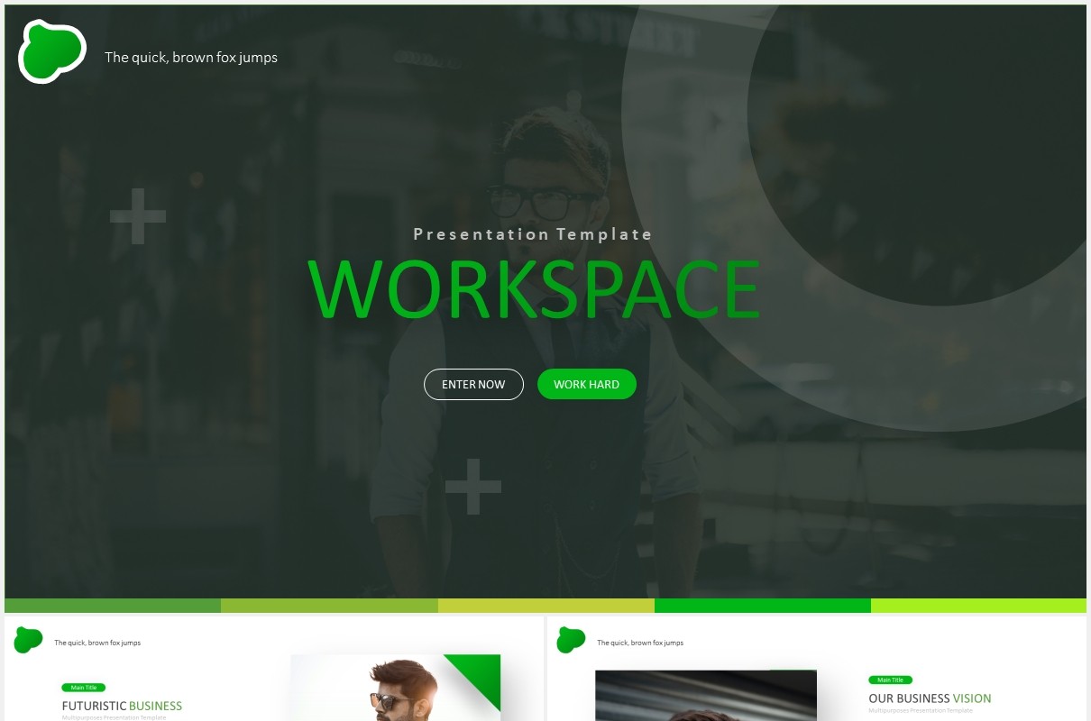 绿色商务工作计划总结汇报PPT国外模板Workspace - Powerpoint Template