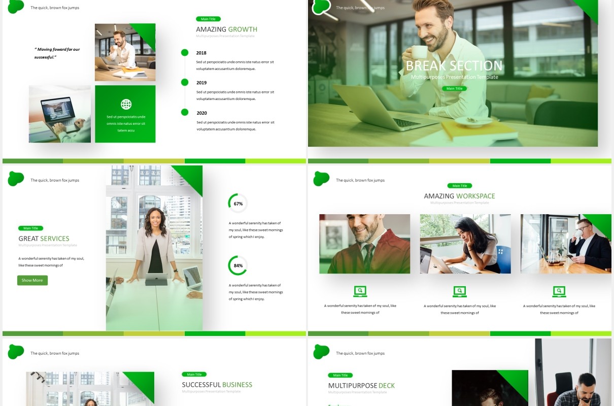绿色商务工作计划总结汇报PPT国外模板Workspace - Powerpoint Template