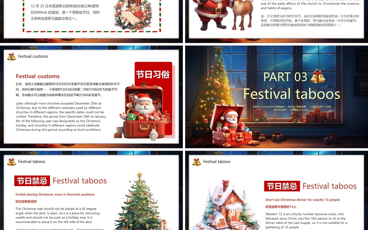 绿色卡通风圣诞节英文介绍PPT模板