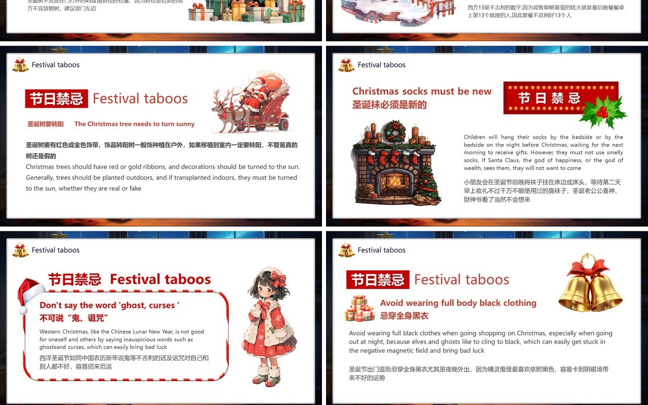绿色卡通风圣诞节英文介绍PPT模板