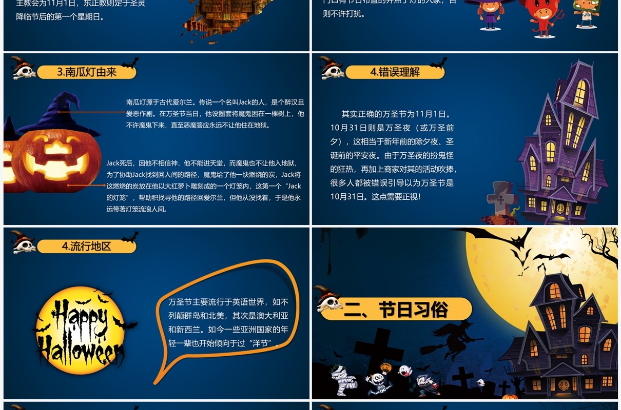 创意卡通万圣节的起源故事介绍PPT模板