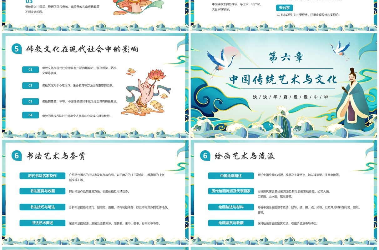 绿色中国风弘扬中国传统文化PPT模板
