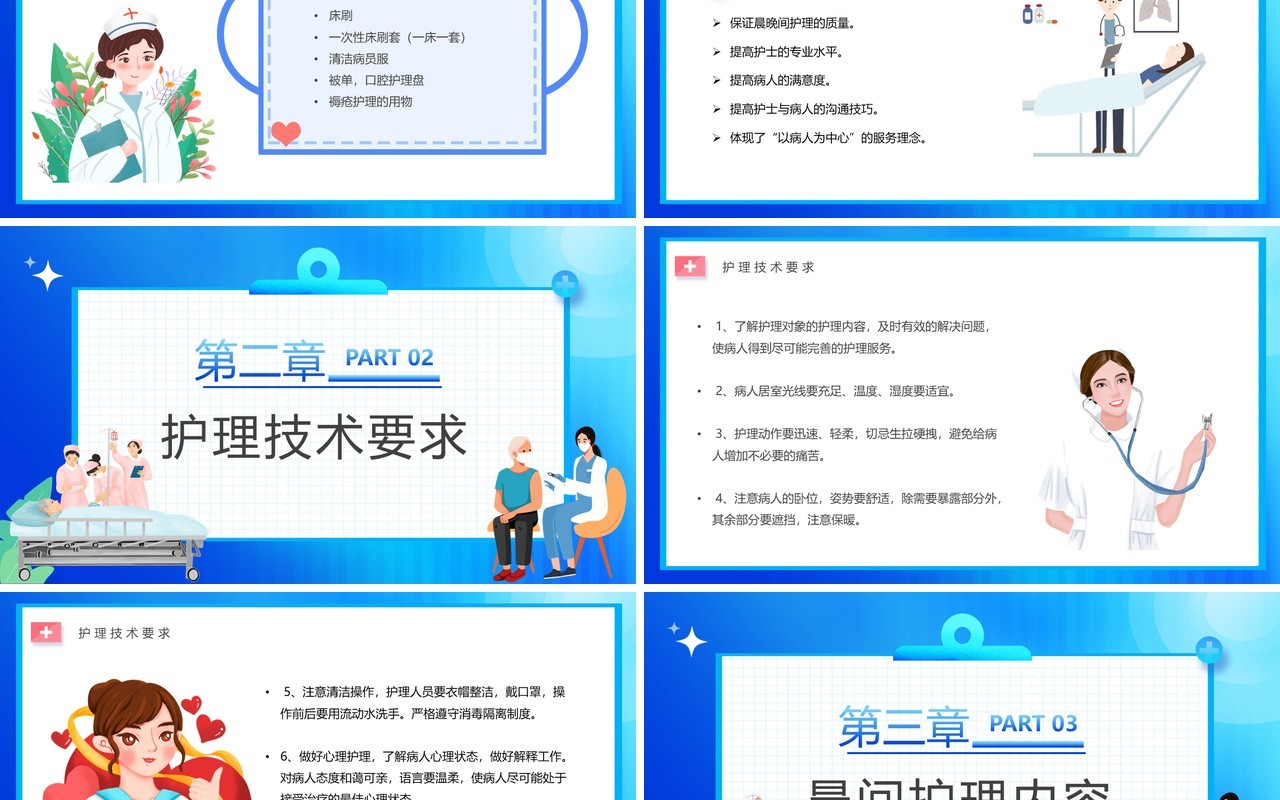 蓝色卡通风晨间护理查房宣传PPT模板