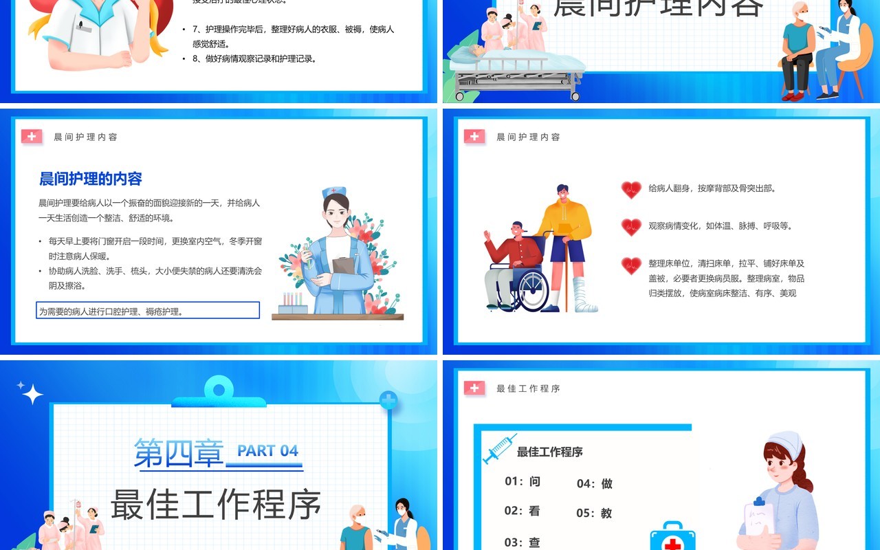 蓝色卡通风晨间护理查房宣传PPT模板