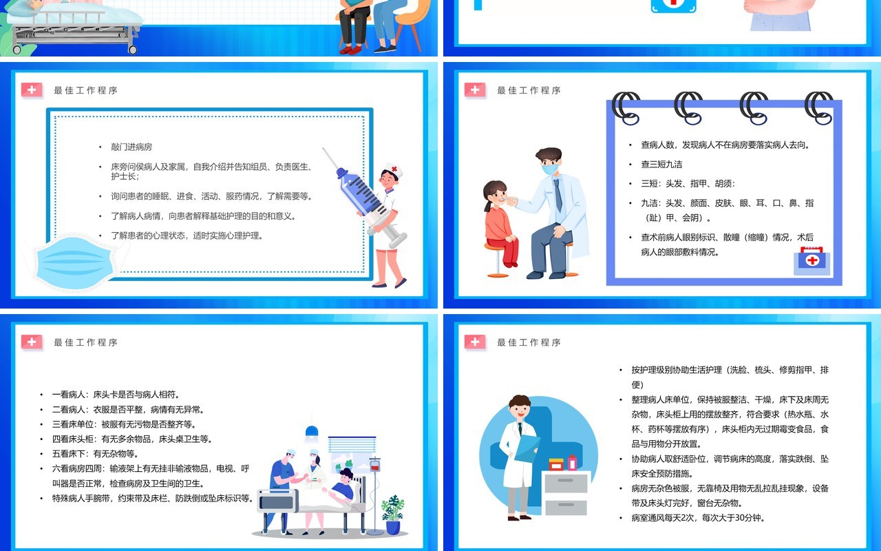 蓝色卡通风晨间护理查房宣传PPT模板