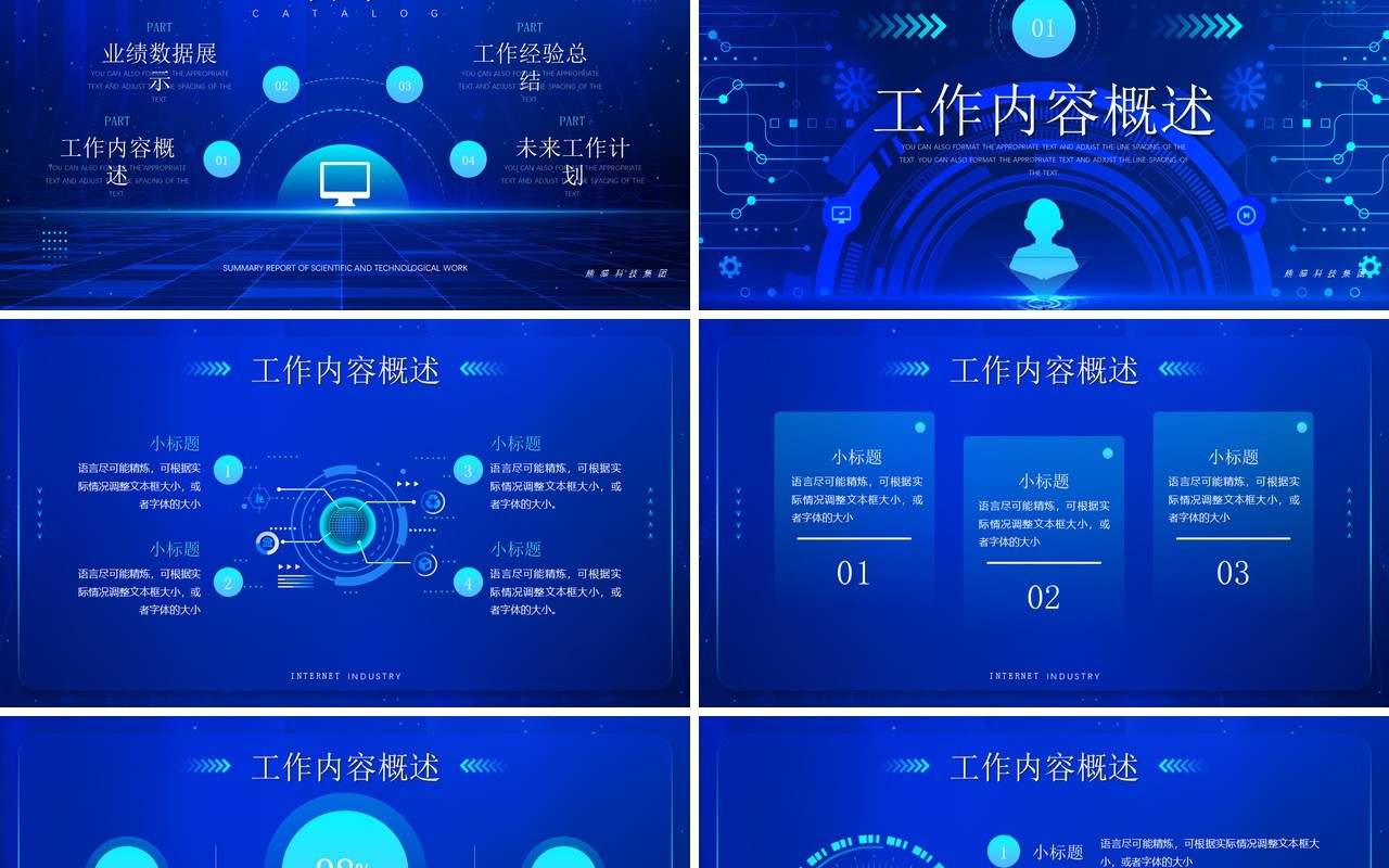 蓝色科技风互联网工作总结PPT通用模板
