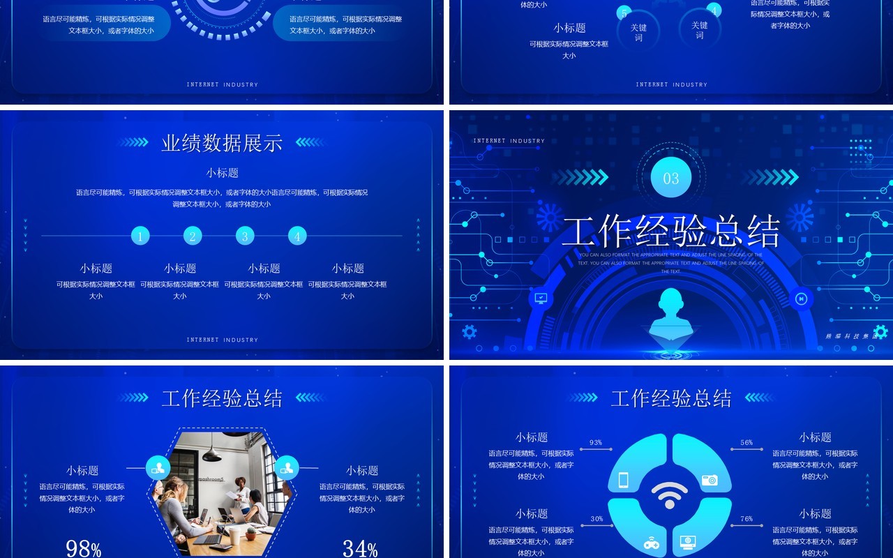 蓝色科技风互联网工作总结PPT通用模板