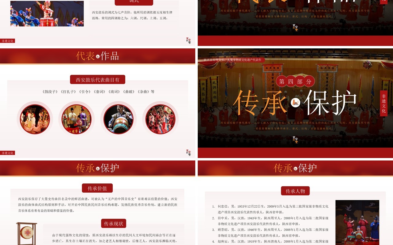 红色简约风非遗系列之西安鼓乐PPT模板