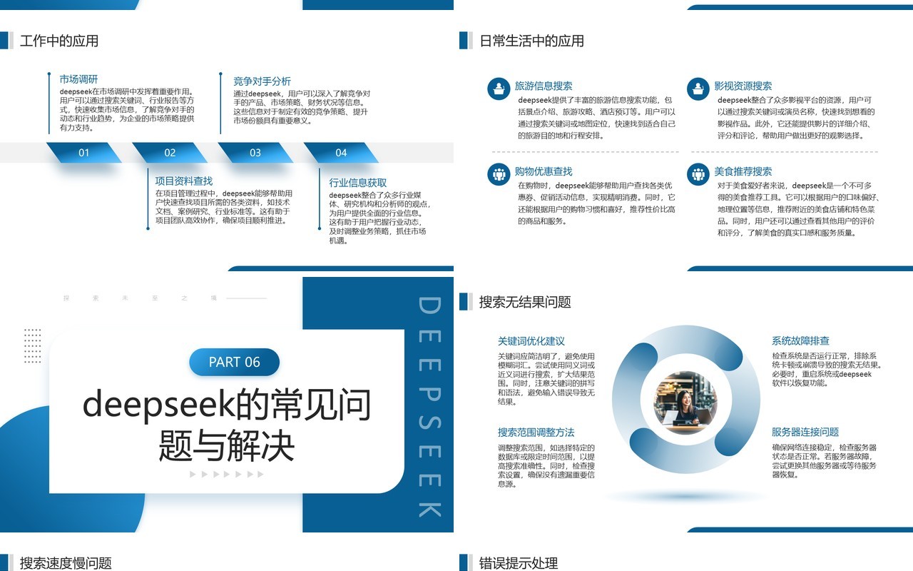 蓝色商务风Deepseek的使用技巧PPT模板
