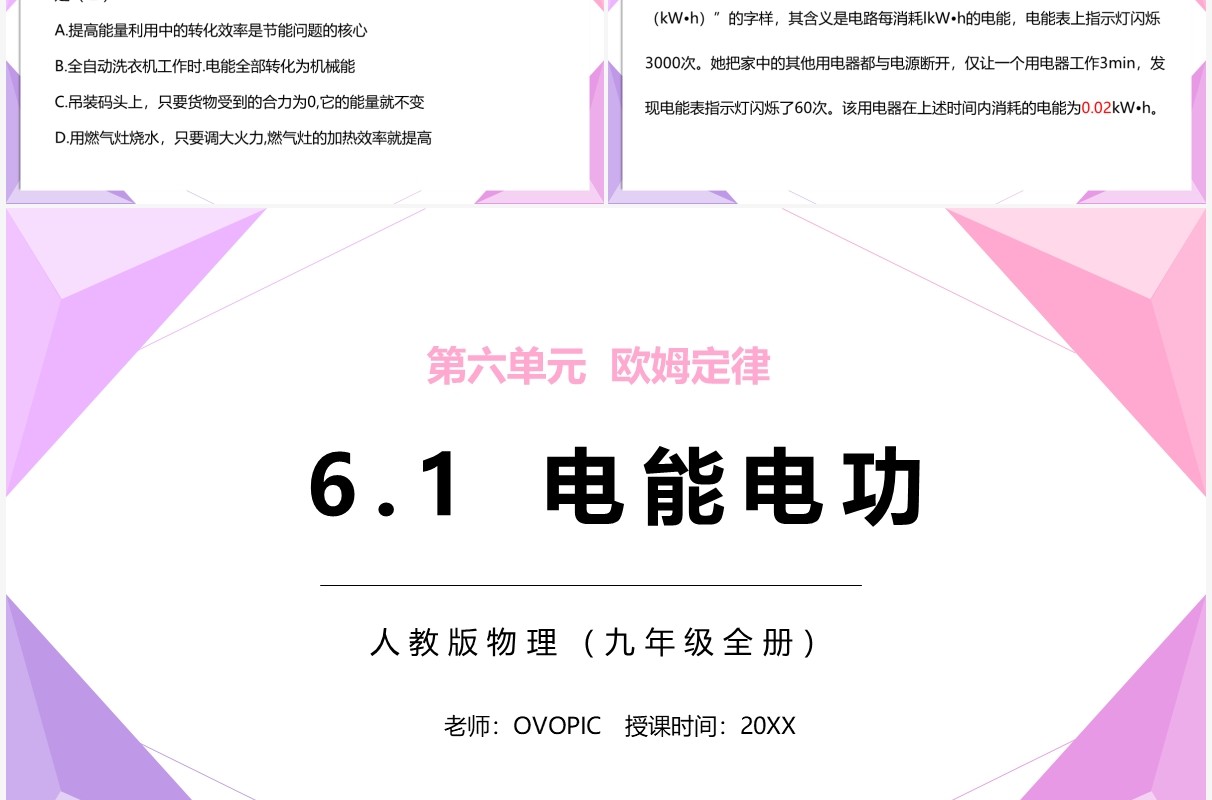 部编版九年级物理全册电能电功课件PPT模板