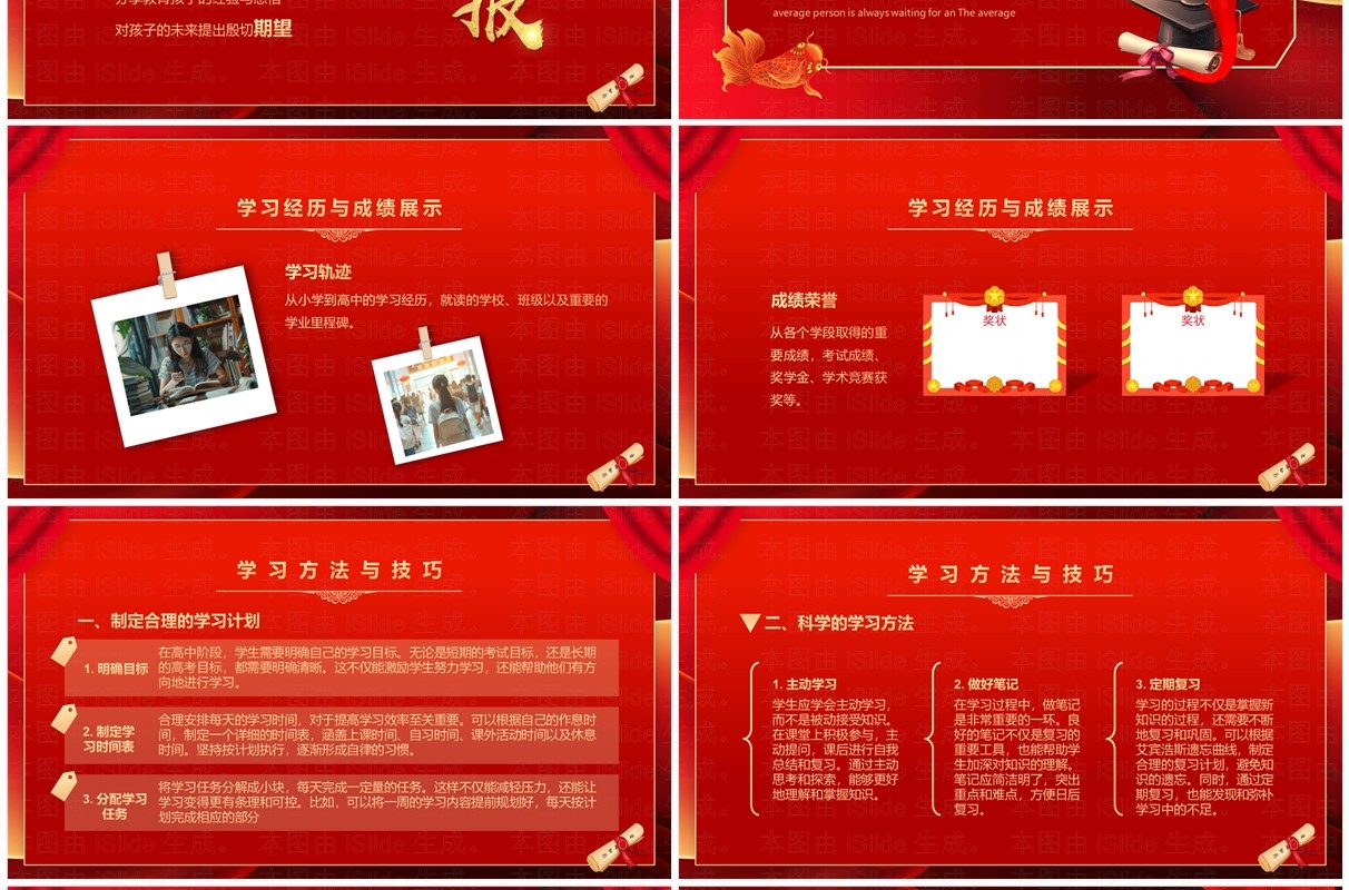 红色喜庆简约风金榜题名踏新程升学宴PPT模板