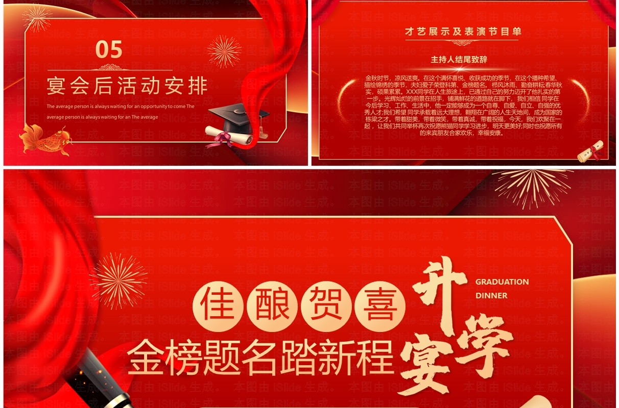 红色喜庆简约风金榜题名踏新程升学宴PPT模板