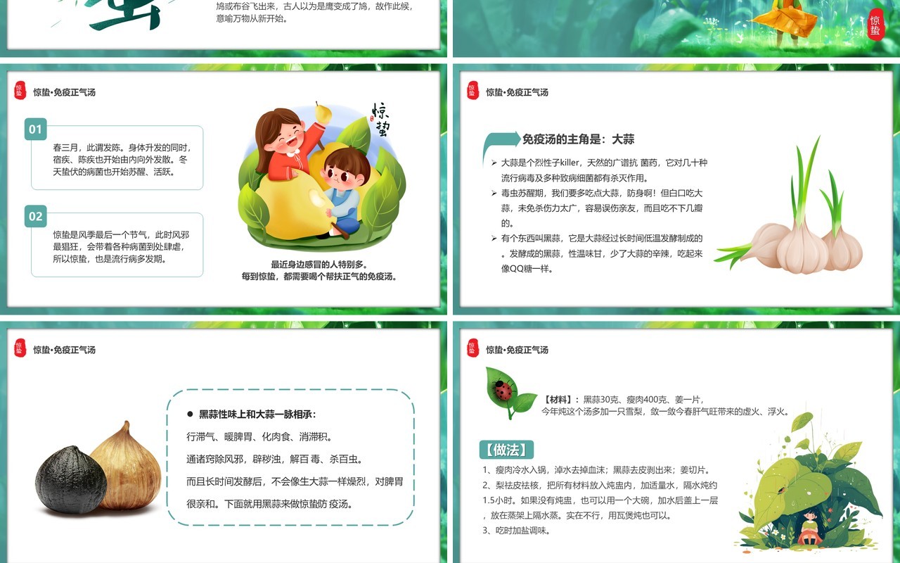 绿色插画风二十四传统节气之惊蛰PPT模板