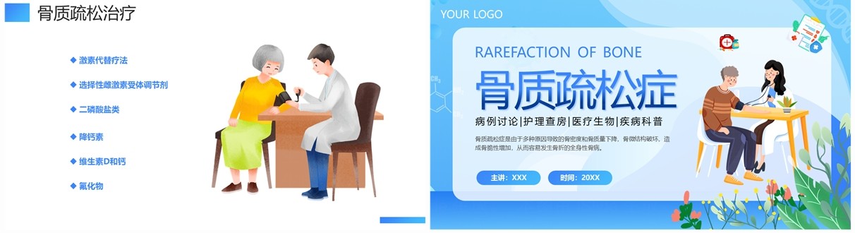 蓝色卡通风骨质疏松症护理查房医疗培训PPT模板