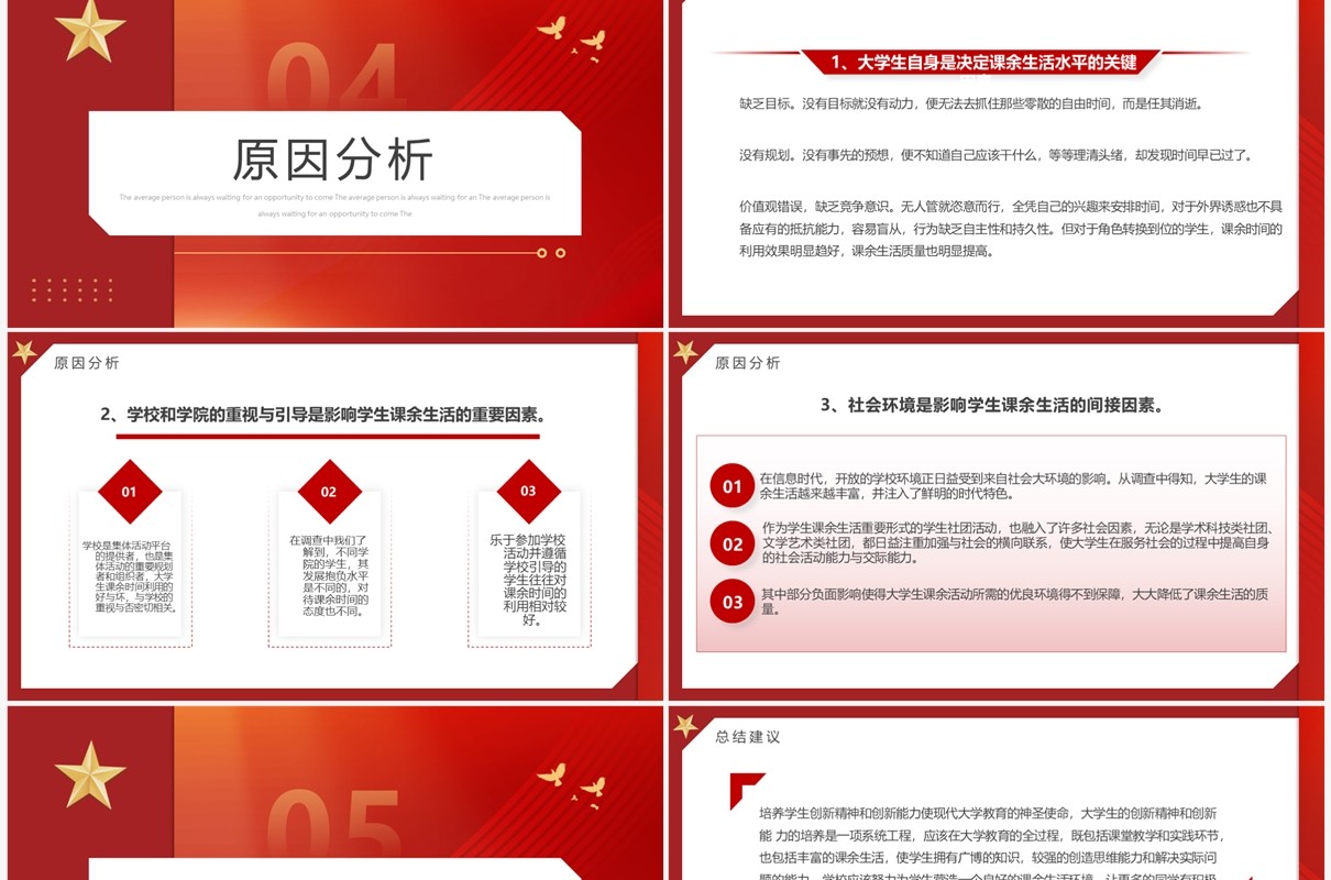 红色简约风大学思政实践报告PPT模板