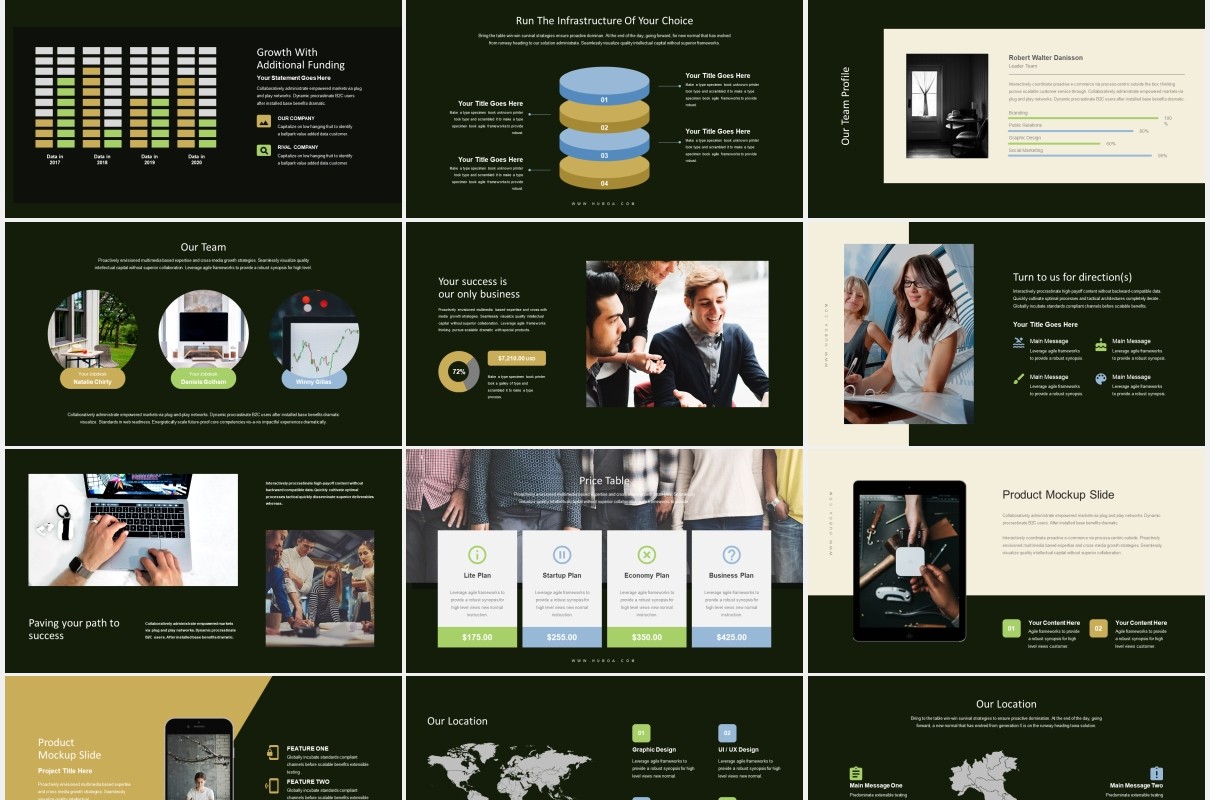 深色商务公司宣传介绍PPT模板Huboa-Craft Business Pitch Deck Powerpoint