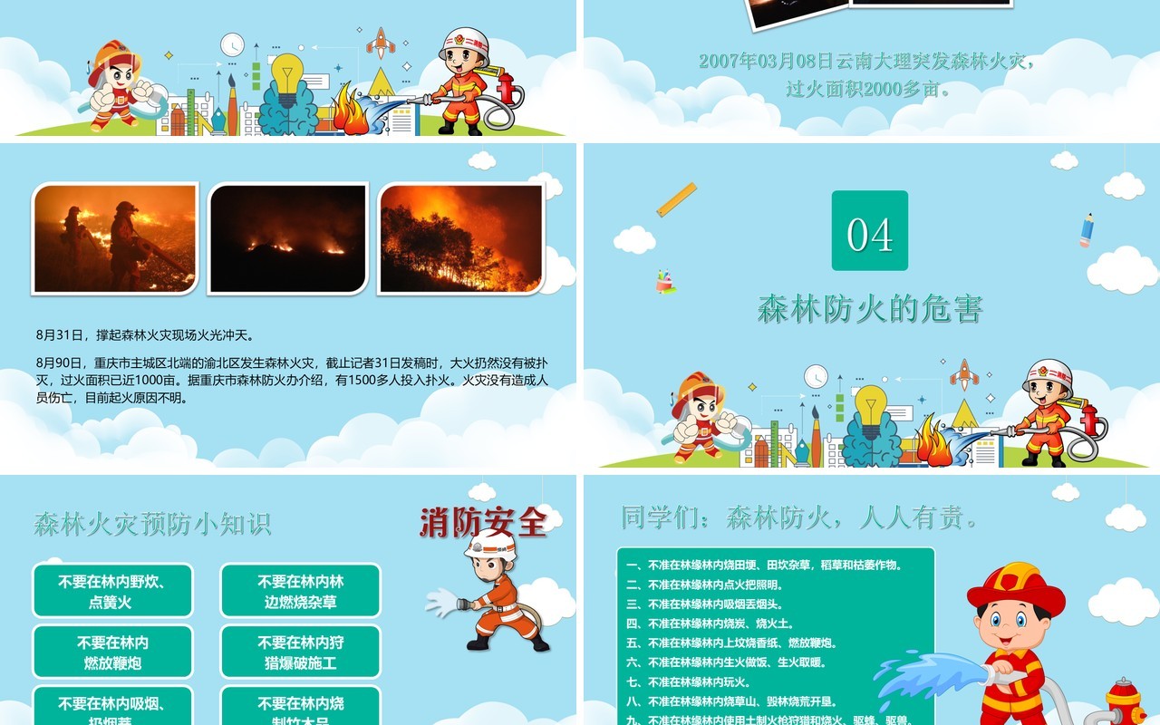 卡通消防安全课件防火宣传教育培训课件PPT模板